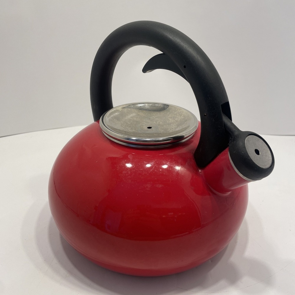 SUR LA TABLE Retro Red Tea Kettle  2 Quarts 1.9 Liters missing lid knob